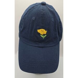 Rue21 Navy Blue Baseball Cap Hat‎ Embroidered Yellow Rose Adjustable